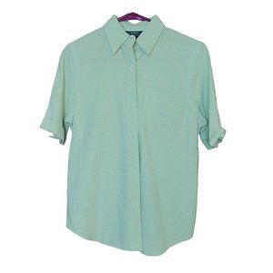 Lauren Ralph Lauren White & Green Checkered Button-up Short Sleeve Shirt Size S